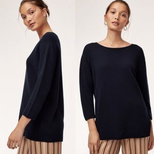 ARITZIA Wilfred Blanchard Sweater Dark Blue Crew Neck Linen Blend